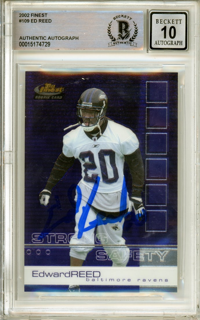 Ed Reed 2002 Topps Finest Rookie Card BGS Autograph 10 Ravens (1 of 2)