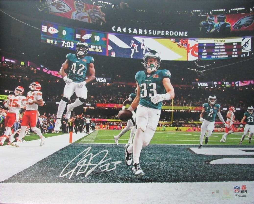 Cooper DeJean Signed 16x20 Philadelphia Eagles Super Bowl 59 Photo Fanatics: Cooper DeJean Signed 16x20 Philadelphia Eagles Super Bowl 59 Photo Fanatics This is an autographed 16x20 photograph of Cooper DeJean from the Philadelphia Eagles, commemorating his Pick 6 play in Supe