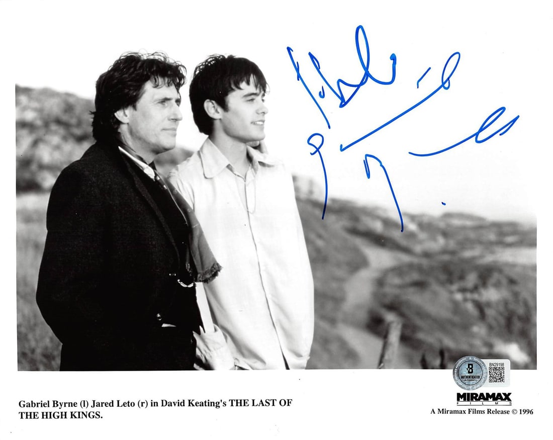 Gabriel Byrne Jared Leto Last of the High Kings Signed 8x10 Photo BAS Authenticated: Gabriel Byrne Jared Leto Last of the High Kings Signed 8x10 Photo BAS Authenticated This stunning 8x10 photograph features the autographs of Gabriel Byrne and Jared Leto from the film The Last of the 