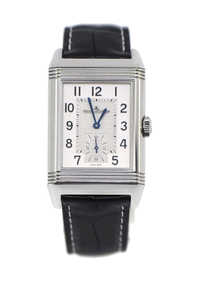 Jaeger LeCoultre Reverso Duoface Stainless Steel Watch Q3848420 with Box and Papers: Jaeger LeCoultre Reverso Duoface Stainless Steel Watch Q3848420 with Box and Papers Introducing the Jaeger LeCoultre Reverso Duoface, a stunning wristwatch that combines elegance with functionality. T