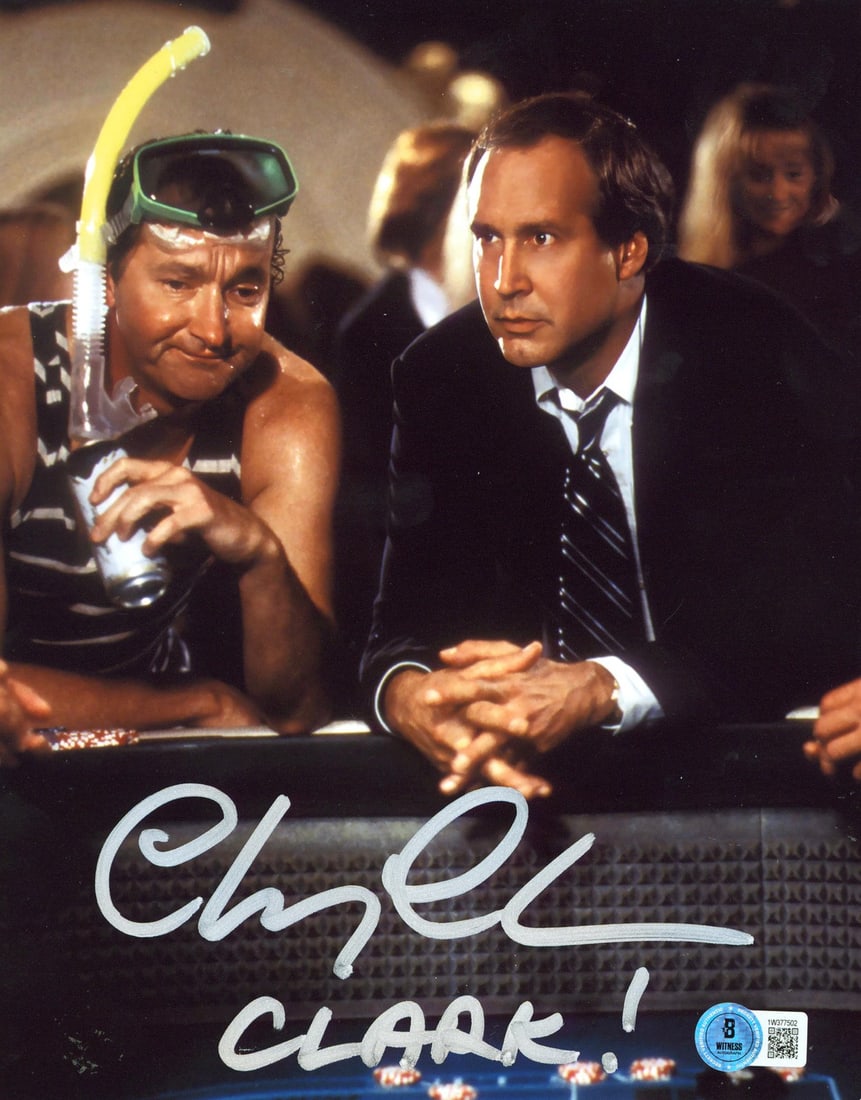 Chevy Chase Signed 8x10 Photo Clark National Lampoon Vegas BAS Authenticated: Chevy Chase Signed 8x10 Photo Clark National Lampoon Vegas BAS Authenticated This authentic autographed 8x10 photograph features Chevy Chase, best known for his role in National Lampoon's Vegas Vacati