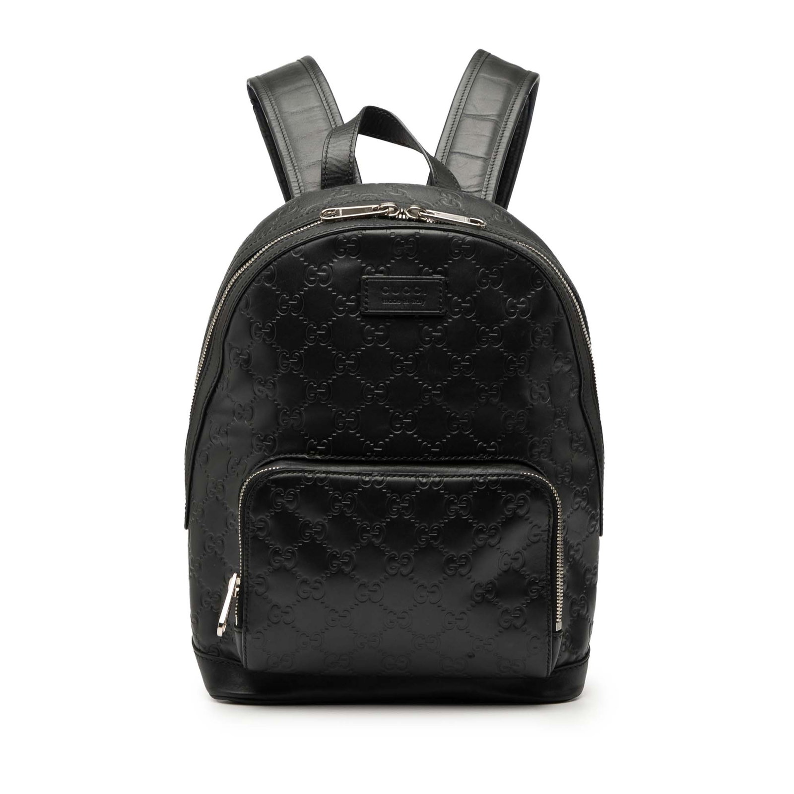 Gucci Guccissima Black Leather Embossed Backpack with Adjustable Straps: Gucci Guccissima Black Leather Embossed Backpack with Adjustable Straps This black Guccissima Backpack is crafted from embossed leather and features a flat leather top handle, adjustable flat back str