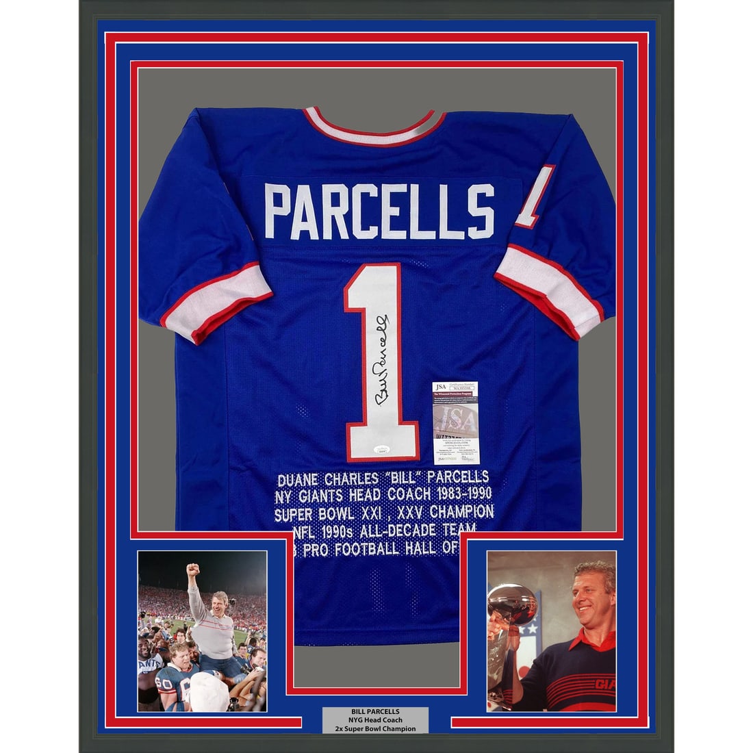 Bill Parcells Signed New York Giants Blue Jersey Framed 35x39 With JSA COA (1 of 2)