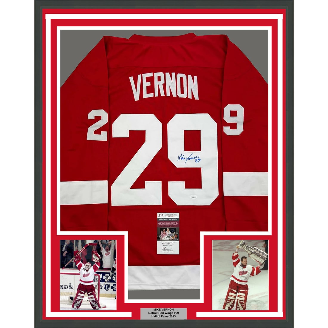 Framed Mike Vernon Autographed Detroit Red Wings Jersey with JSA COA (1 of 2)