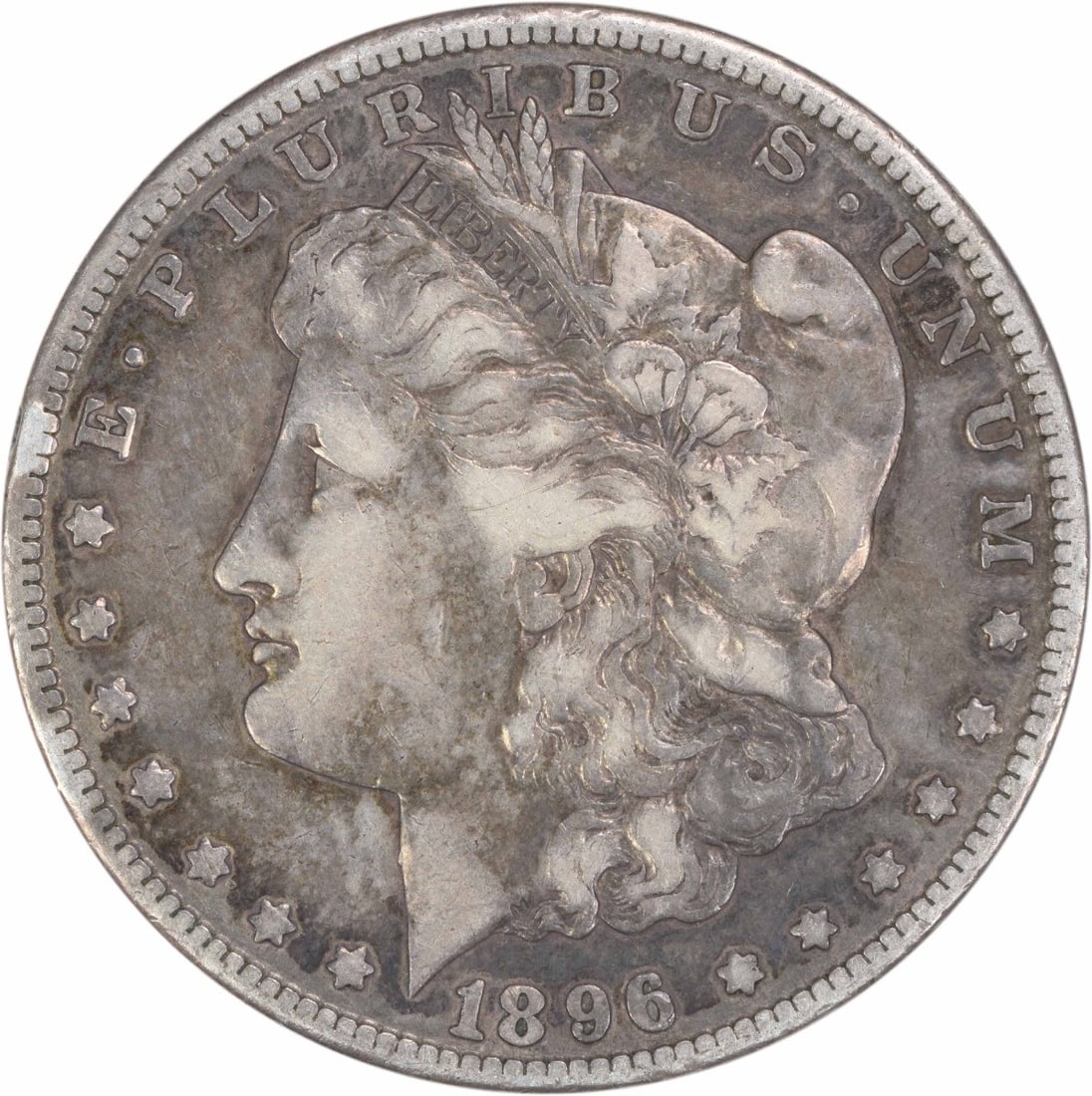 San Francisco 1896 Morgan Dollar 90 Percent Silver VF Uncertified Example: San Francisco 1896 Morgan Dollar 90 Percent Silver VF Uncertified Example This 1896-S Morgan Silver Dollar is a circulated coin featuring a design by George T. Morgan. Minted in San Francisco, it is c