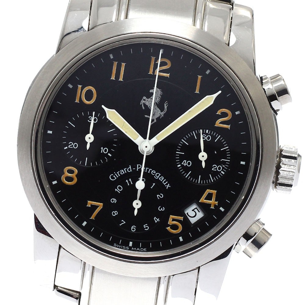 Girard Perregaux Ferrari 8020 Automatic Chronograph Date Watch: Girard Perregaux Ferrari 8020 Automatic Chronograph Date Watch This pre-owned Girard Perregaux 8020 Ferrari Chronograph Date men's wristwatch features a stainless steel case and bracelet with a black 