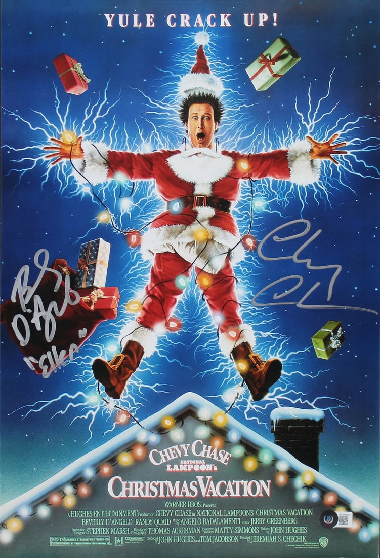 Chevy Chase Beverly D'Angelo Signed 12x18 Photo National Lampoon BAS Witness: Chevy Chase Beverly D'Angelo Signed 12x18 Photo National Lampoon BAS Witness Capture the magic of the holidays with this autographed 12x18 photograph featuring Chevy Chase and Beverly D'Angelo from th