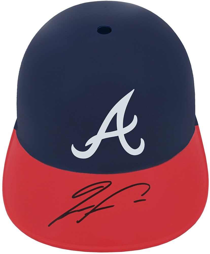 Ronald Acuna Jr Signed Atlanta Braves Replica Batting Helmet with COA: Ronald Acuna Jr Signed Atlanta Braves Replica Batting Helmet with COA This is a signed full-size replica batting helmet of Ronald Acuna Jr., a prominent player for the Atlanta Braves. The helmet is an