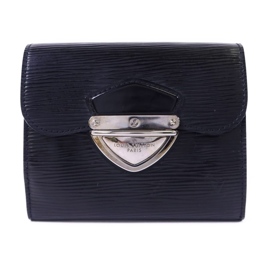 LOUIS VUITTON Portefeuille Joey Wallet M66582 Black Epi Leather: LOUIS VUITTON Portefeuille Joey Wallet M66582 Black Epi Leather This elegant Louis Vuitton Portefeuille Joey Wallet showcases a sophisticated tri-fold design crafted from premium calfskin leather in a