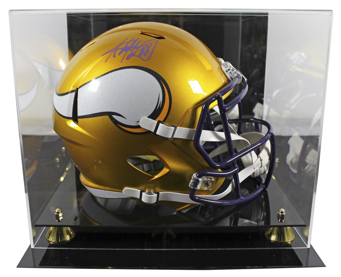 Adrian Peterson Signed Vikings Flash Full Size Helmet with Beckett Authentication: Adrian Peterson Signed Vikings Flash Full Size Helmet with Beckett Authentication This is an original Adrian Peterson signed Flash Full Size Speed Replica Helmet from the Minnesota Vikings. The helmet