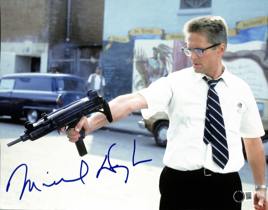 Michael Douglas Signed 8x10 Falling Down Photo BAS 10 Authentication: Michael Douglas Signed 8x10 Falling Down Photo BAS 10 Authentication This is an authentic Michael Douglas hand-signed 8x10 photo from the cult classic film "Falling Down" (1993), featuring Douglas as 