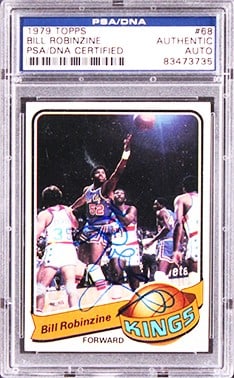 Bill Robinzine Signed 1979 Topps #68 Card PSA/DNA Sacramento Kings: Bill Robinzine Signed 1979 Topps #68 Card PSA/DNA Sacramento Kings This authentic 1979 Topps #68 basketball card is personally signed by Bill Robinzine, a notable player from the Sacramento Kings. The
