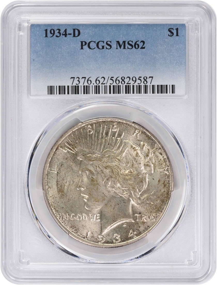 PCGS MS62 1934-D Peace Dollar Silver (1 of 2)