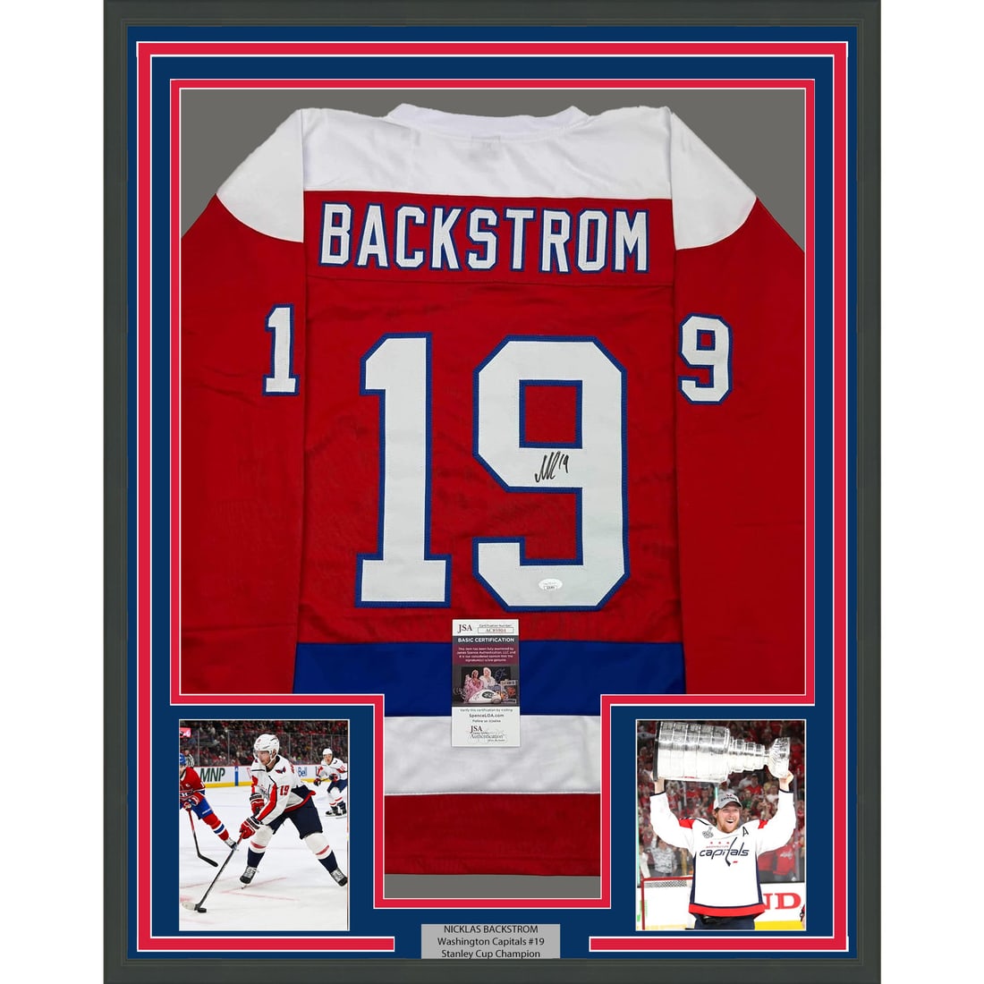 Framed Autographed Nicklas Backstrom Red Retro Jersey JSA COA 35x39 (1 of 2)