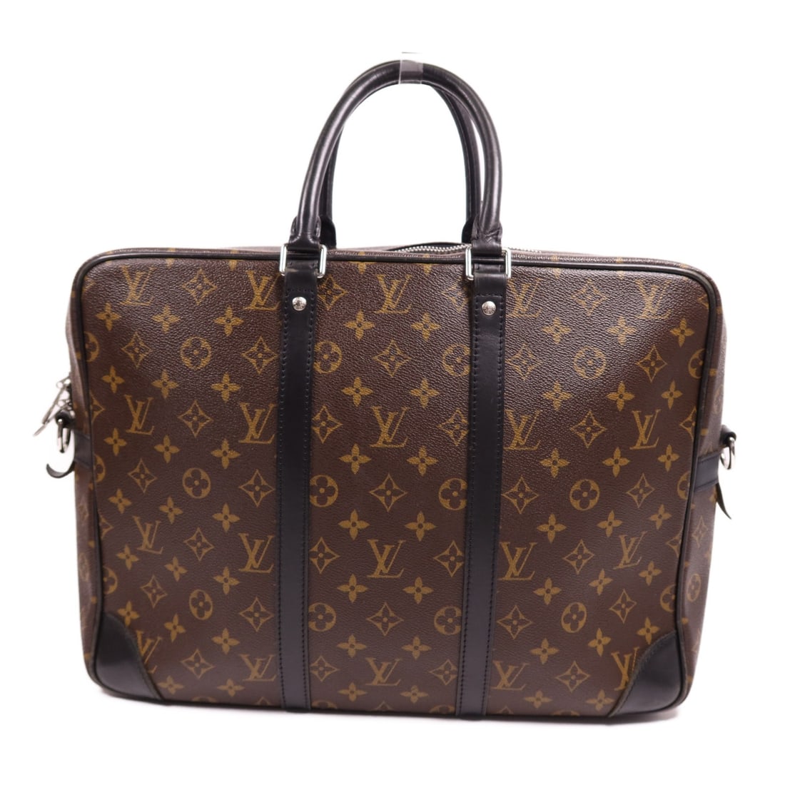 LOUIS VUITTON Monogram Macassar Handbag M40224 Brown GHW: LOUIS VUITTON Monogram Macassar Handbag M40224 Brown GHW This stylish LOUIS VUITTON Porte Documents Hand Bag (M40224) showcases the iconic Monogram Macassar pattern in a rich brown hue. Crafted from d