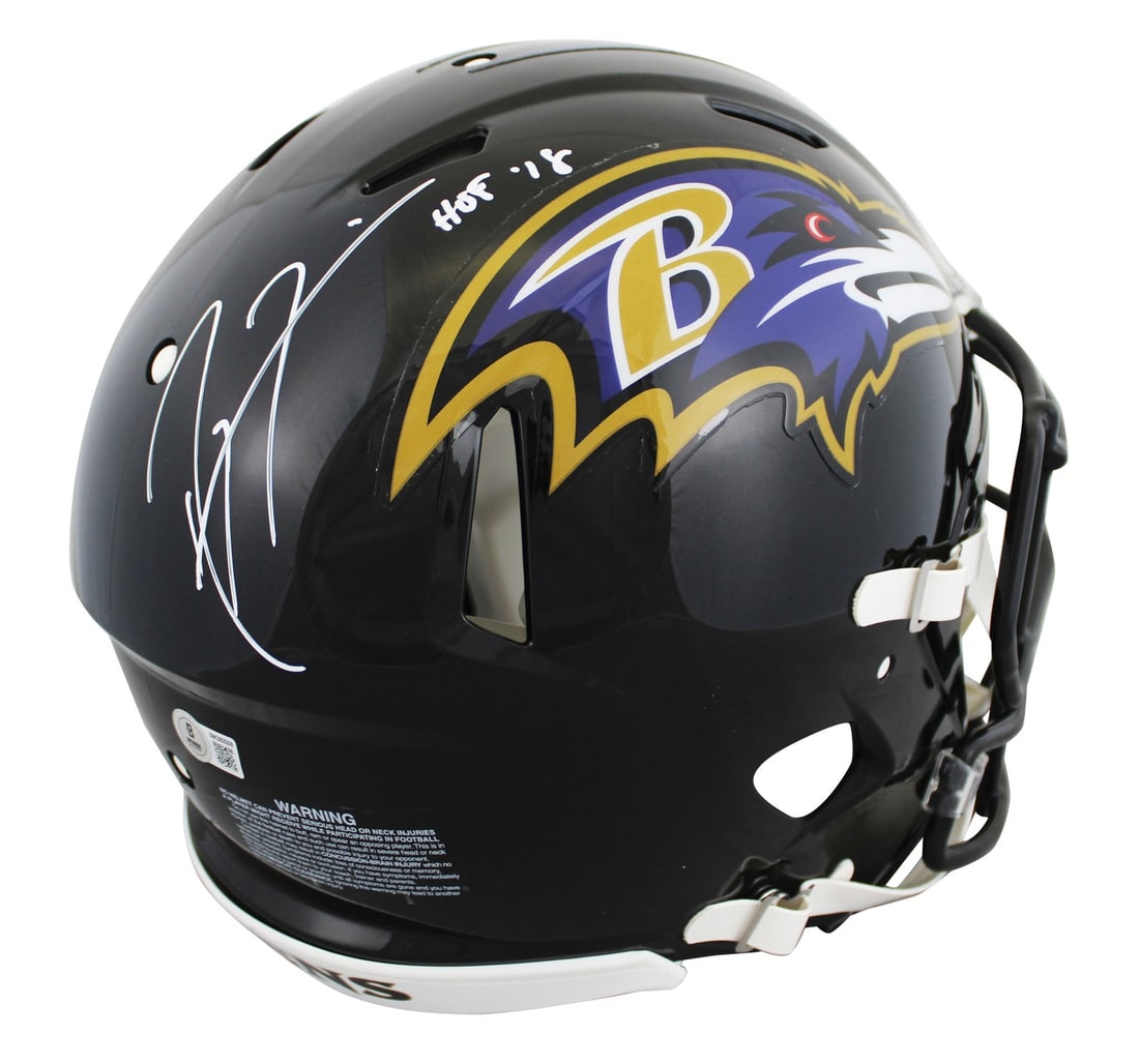 Ray Lewis Signed Ravens Full Size Helmet HOF 18 BAS Witnessed: Ray Lewis Signed Ravens Full Size Helmet HOF 18 BAS Witnessed This authentic full-size Speed Proline helmet features the signature of Ray Lewis, former linebacker for the Baltimore Ravens, along with 