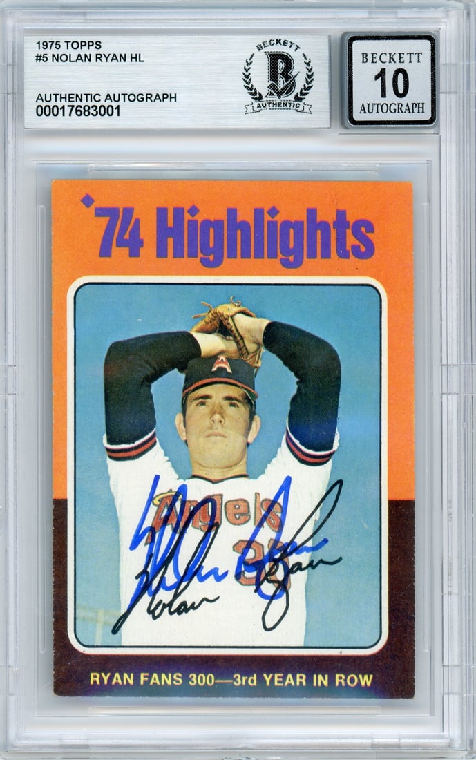 BGS Autograph 10 Nolan Ryan 1975 Topps Highlights #5 Angels Card (1 of 2)