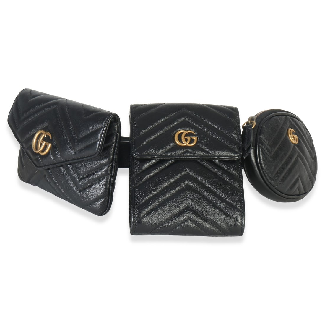 Gucci Marmont Black Leather Triple Pouch Unisex Belt Bag (1 of 7)