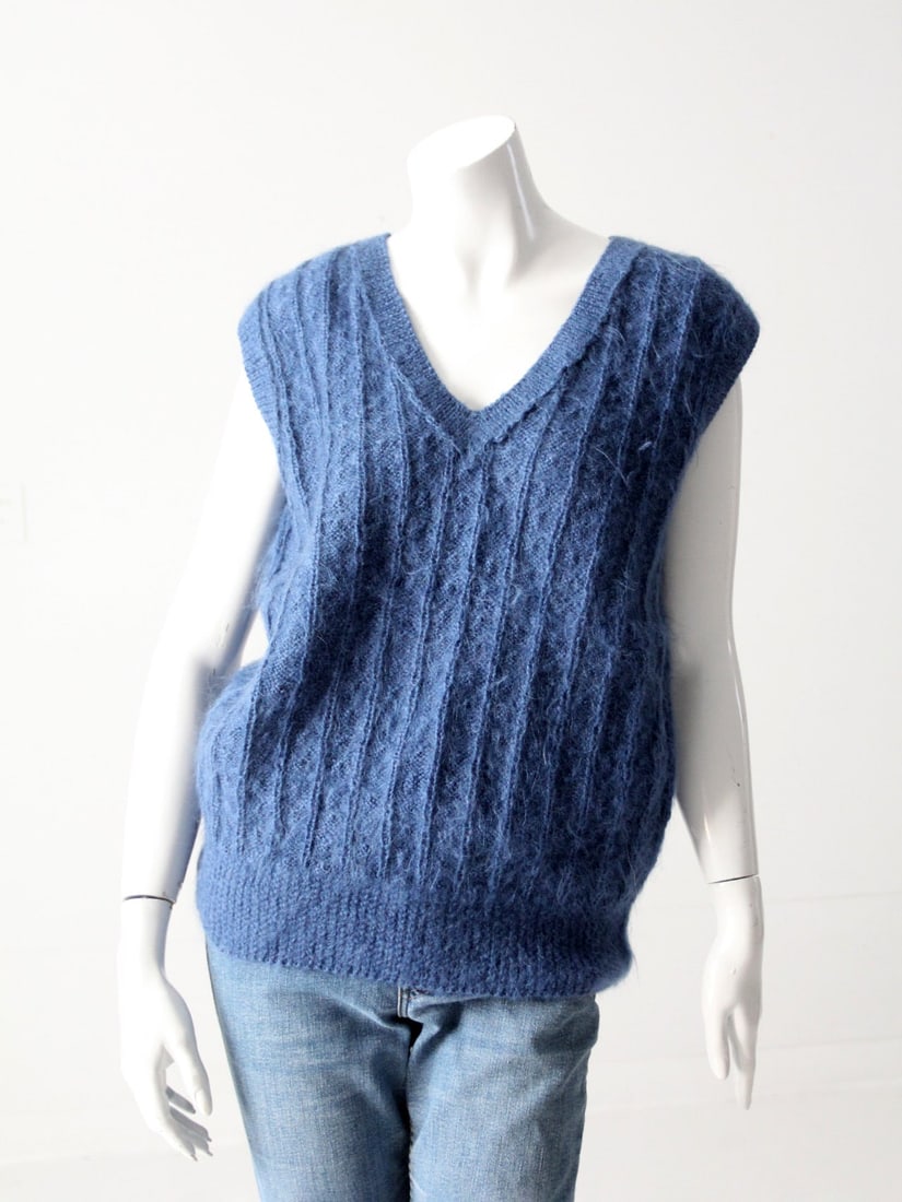 Vintage Delft Blue Mohair Sweater Vest Ribbed Pattern (1 of 9)