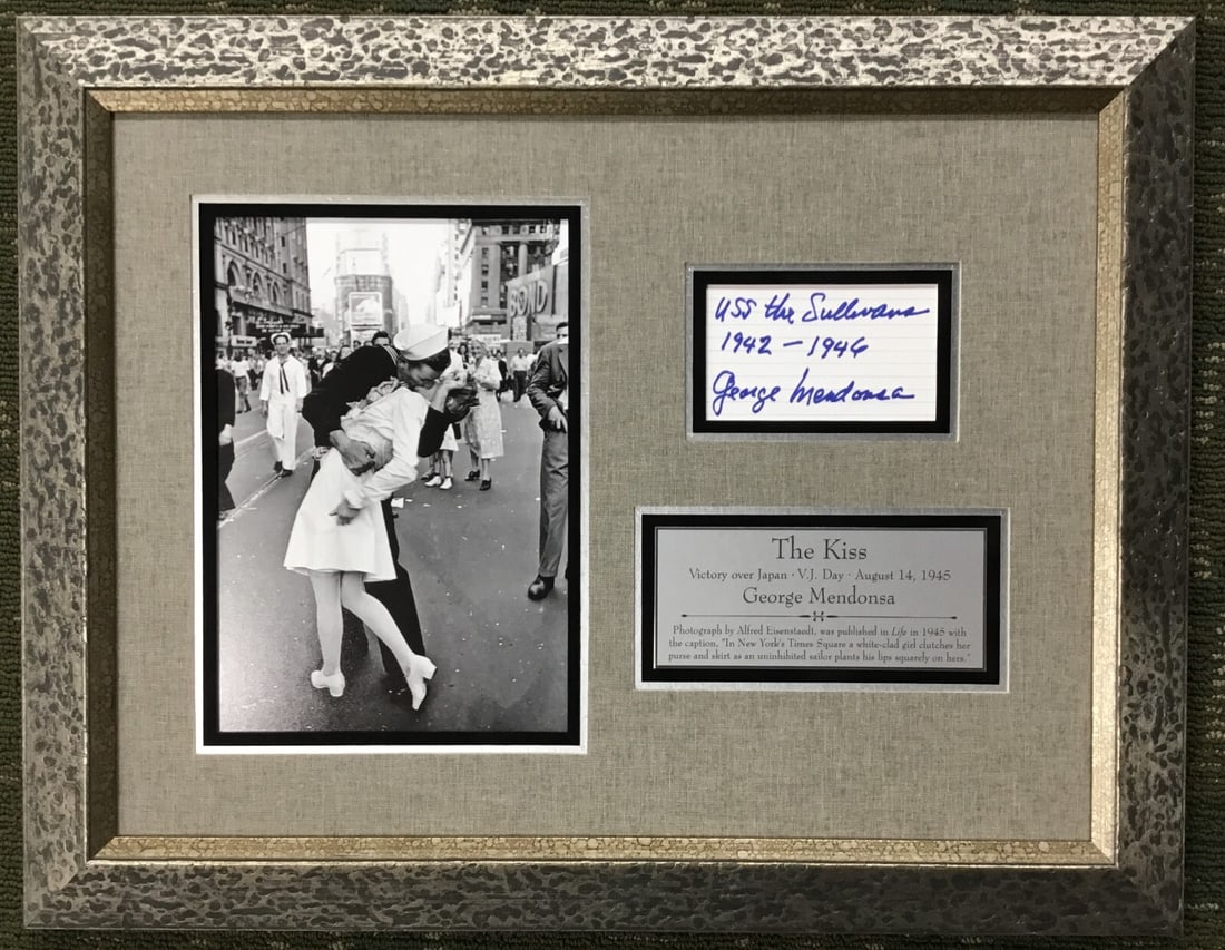 George Mendonsa Signed V-J Day Custom Framed Display JSA Authenticated (1 of 5)