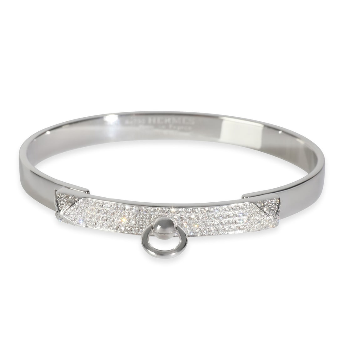 Hermes Collier de Chien 18k White Gold Diamond Unisex Bracelet: Hermes Collier de Chien 18k White Gold Diamond Unisex Bracelet This Hermes Collier de Chien bracelet is crafted from 18k white gold and features round brilliant white diamonds with a total carat weigh