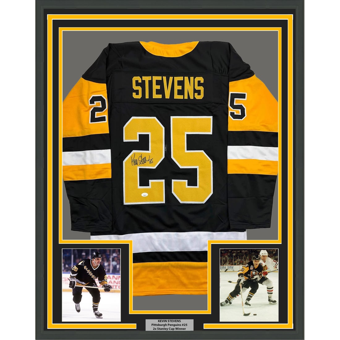 Kevin Stevens Signed Pittsburgh Black Jersey Framed Display 35x39 JSA Authenticated (1 of 2)