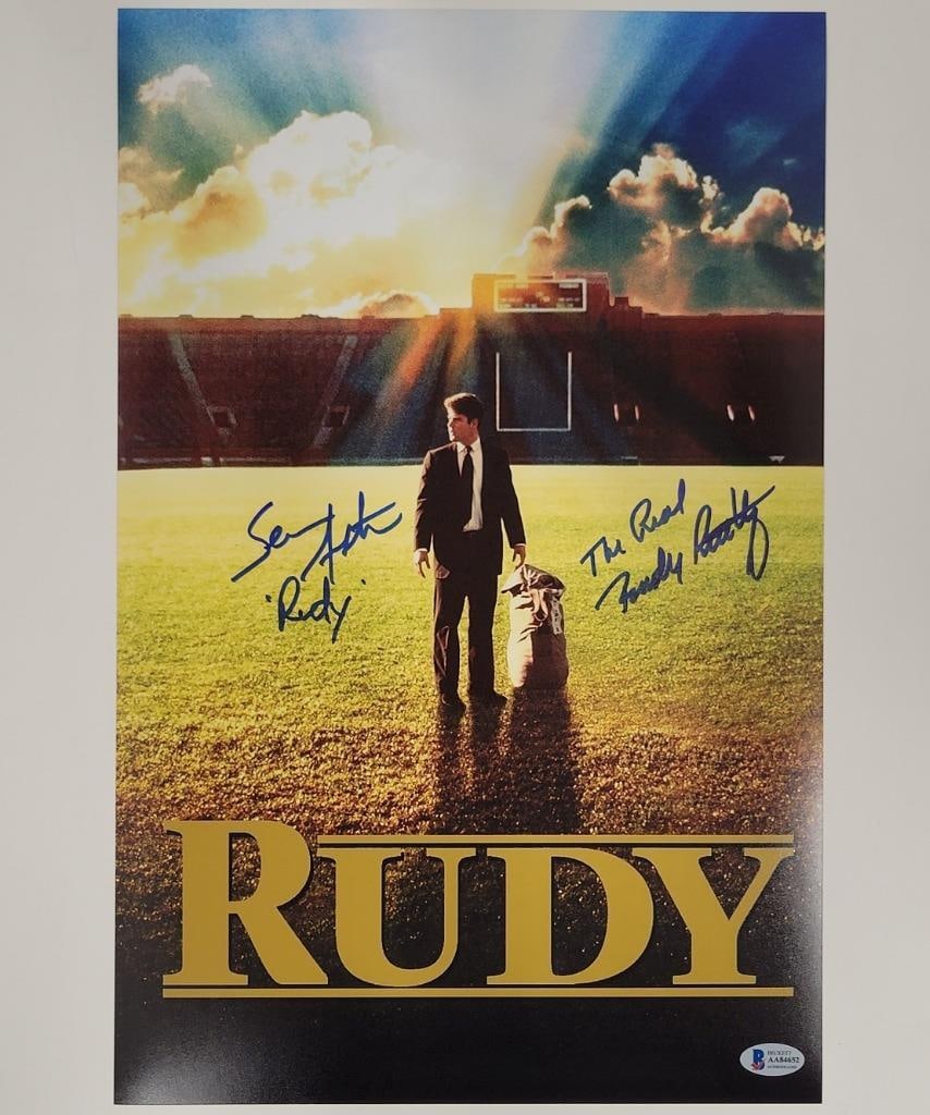 Rudy Ruettiger Sean Astin Signed 11x17 Movie Poster BAS Authenticated: Rudy Ruettiger Sean Astin Signed 11x17 Movie Poster BAS Authenticated This striking 11x17 movie poster features the iconic signatures of Rudy Ruettiger and Sean Astin, two stars of the beloved film 'R