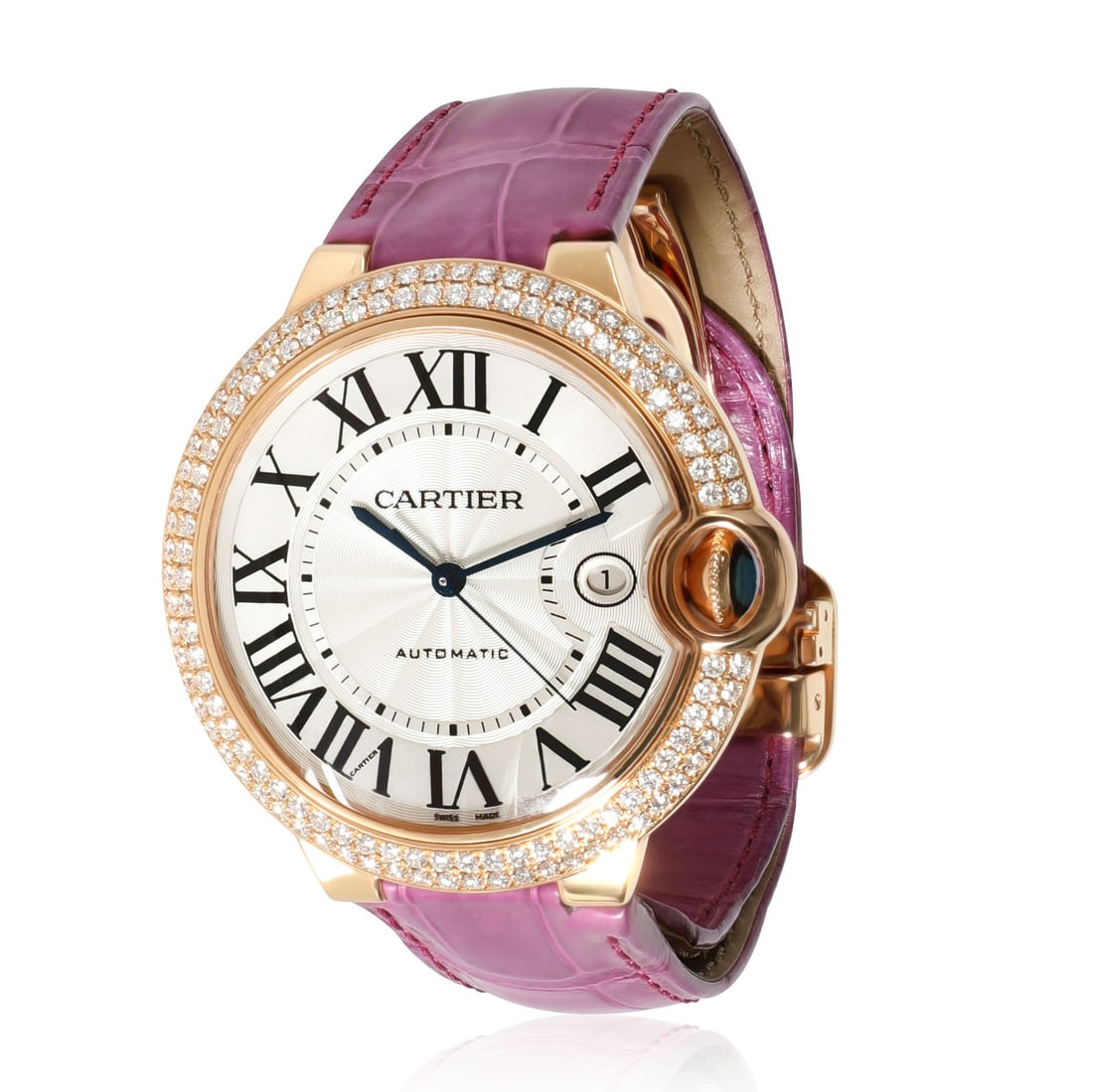 Cartier Ballon Bleu 42mm Rose Gold Diamond Bezel Unisex Automatic Watch: Cartier Ballon Bleu 42mm Rose Gold Diamond Bezel Unisex Automatic Watch This Cartier Ballon Bleu unisex wristwatch features a 42 mm round rose gold case with a diamond bezel set with a total of 1.25 c
