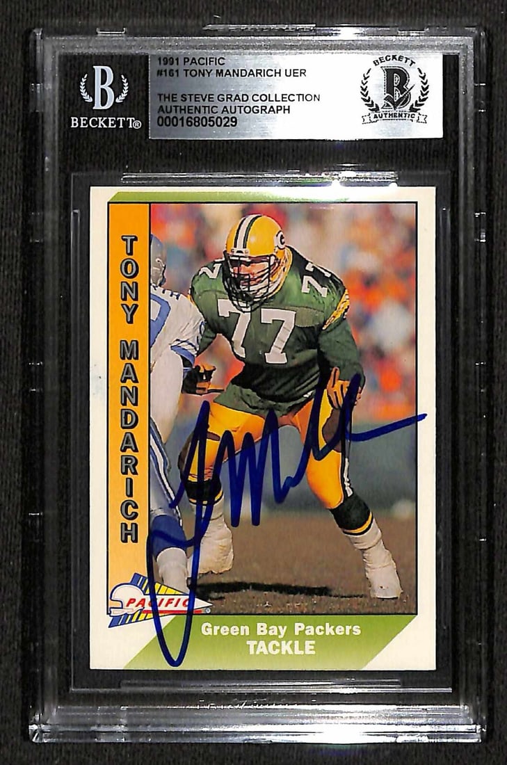 Tony Mandarich Green Bay Packers 1991 Pacific #161 Signed Card Beckett Authenticated: Tony Mandarich Green Bay Packers 1991 Pacific #161 Signed Card Beckett Authenticated This authentic 1991 Pacific #161 sports trading card features the signature of Tony Mandarich, a former tackle for 