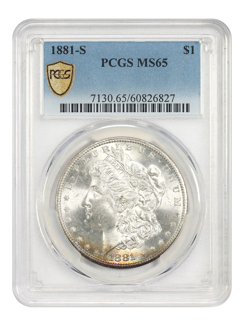 PCGS MS65 1881-S Morgan Silver Dollar San Francisco Mint: PCGS MS65 1881-S Morgan Silver Dollar San Francisco Mint This 1881-S Morgan Silver Dollar is graded MS65 by PCGS and originates from the San Francisco Mint. Recognized as a popular collector's date, t