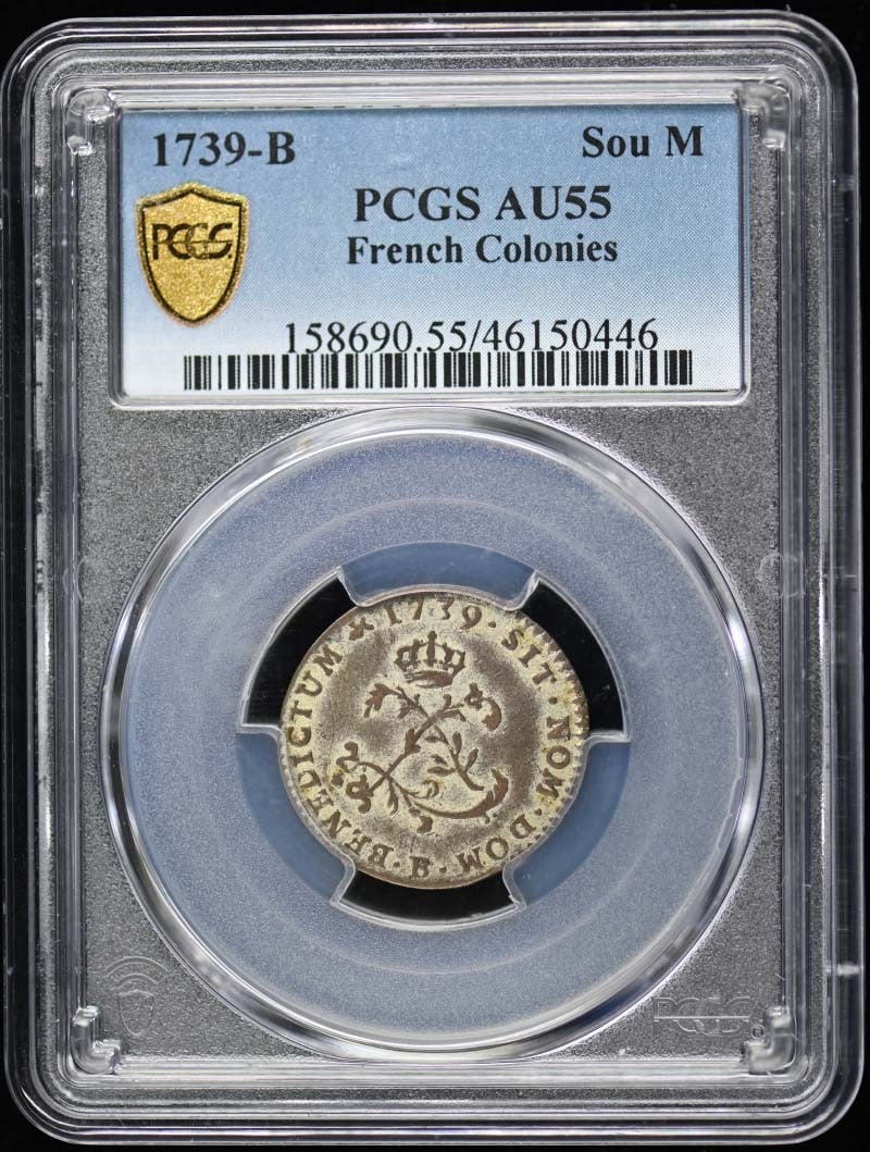 PCGS AU55 1739 French Colonies Sou M Coin (1 of 5)