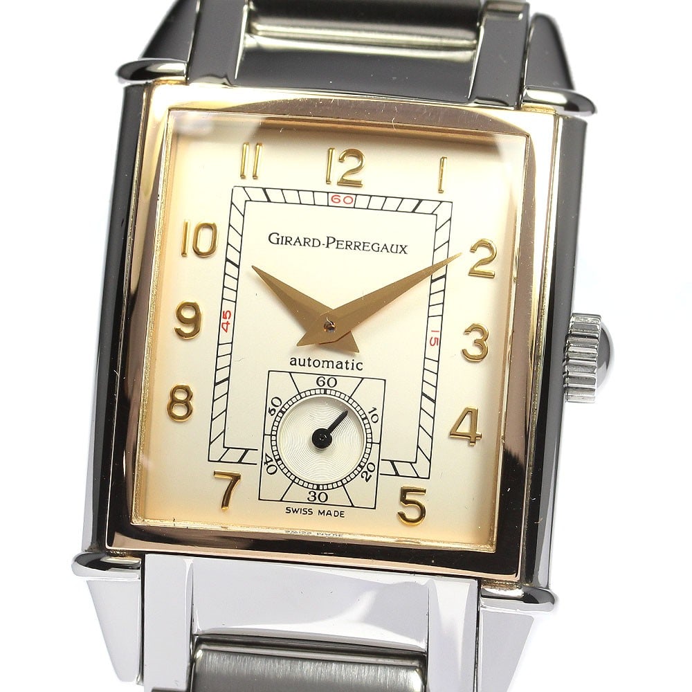 Girard Perregaux Vintage 1945 Automatic Men's Wristwatch Ref 2593: Girard Perregaux Vintage 1945 Automatic Men's Wristwatch Ref 2593 This Girard Perregaux Vintage 1945 men's wristwatch features a stainless steel and pink gold bezel case with a beige dial and automati