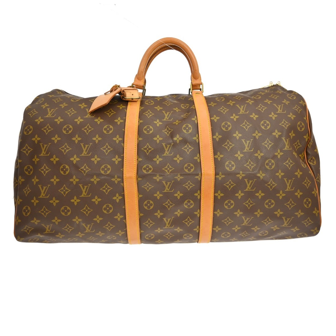 Keepall Monogram Canvas Travel Bag by Louis Vuitton: Keepall Monogram Canvas Travel Bag by Louis Vuitton This is a Louis Vuitton Keepall Bag crafted from the brand's signature brown monogram canvas. Designed as a unisex travel accessory, this vintage pi