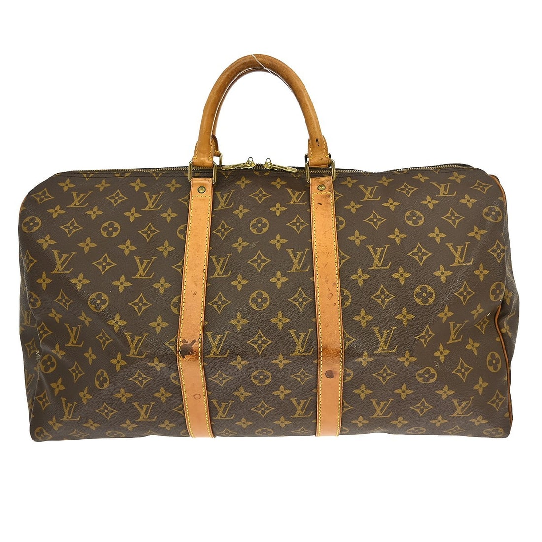 Keepall Monogram Canvas Travel Bag by Louis Vuitton Brown 50cm: Keepall Monogram Canvas Travel Bag by Louis Vuitton Brown 50cm This Louis Vuitton Keepall Bag features the signature Monogram canvas design in brown. Designed for unisex use, it offers a spacious inte