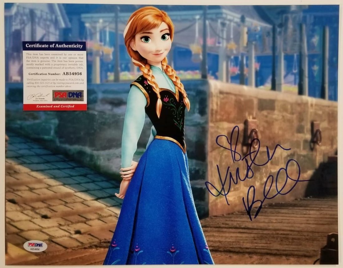 Kristen Bell Autographed Anna Photograph 11x14 Frozen PSA Certified: Kristen Bell Autographed Anna Photograph 11x14 Frozen PSA Certified This original 11x14 photograph from Disney's Frozen features Anna and has been hand-signed by Kristen Bell. The autograph is authent