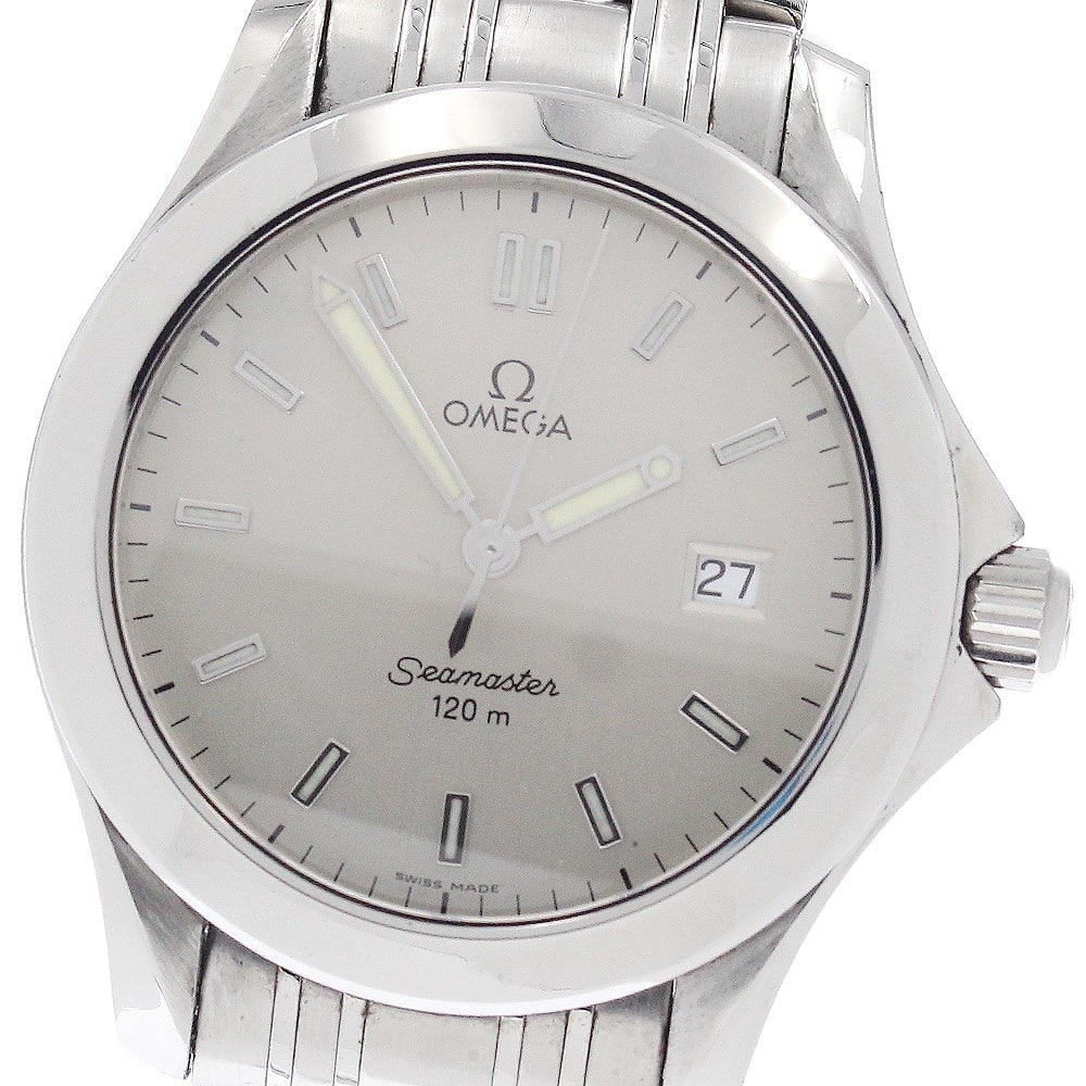 Omega Seamaster 120 Quartz Date Men's Stainless Steel Watch: Omega Seamaster 120 Quartz Date Men's Stainless Steel Watch This OMEGA Seamaster 120 Date Quartz men's wristwatch features a stainless steel case and bracelet with a silver dial. The watch is powered 
