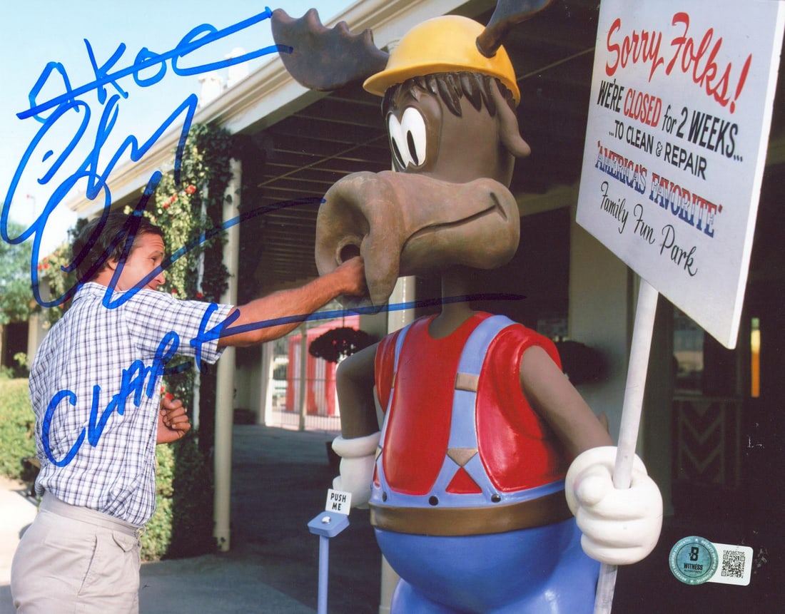 Chevy Chase Signed 8x10 Photo Akoe Clark BAS Authentic National Lampoon's Vacation: Chevy Chase Signed 8x10 Photo Akoe Clark BAS Authentic National Lampoon's Vacation Capture a piece of cinematic history with this authentic signed 8x10 photograph of Chevy Chase from the iconic film N