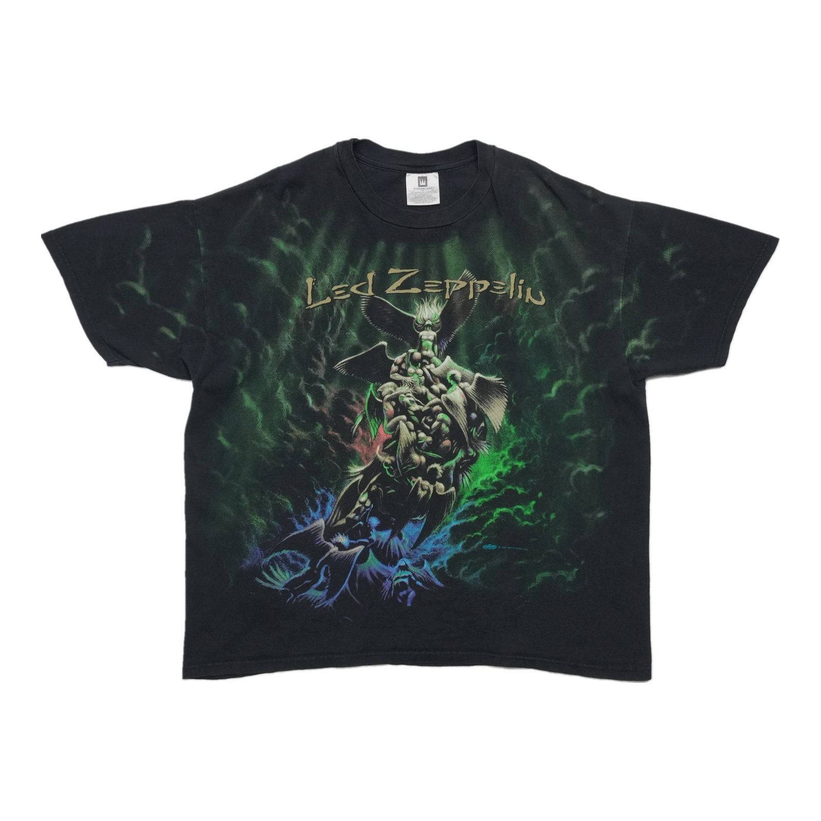 1997 Led Zeppelin Cotton Black Graphic Tee: 1997 Led Zeppelin Cotton Black Graphic Tee This is an original vintage 1997 Led Zeppelin "Stairway To Heaven" all over print shirt featuring front and back graphics. The shirt is made of 100% cotton, 