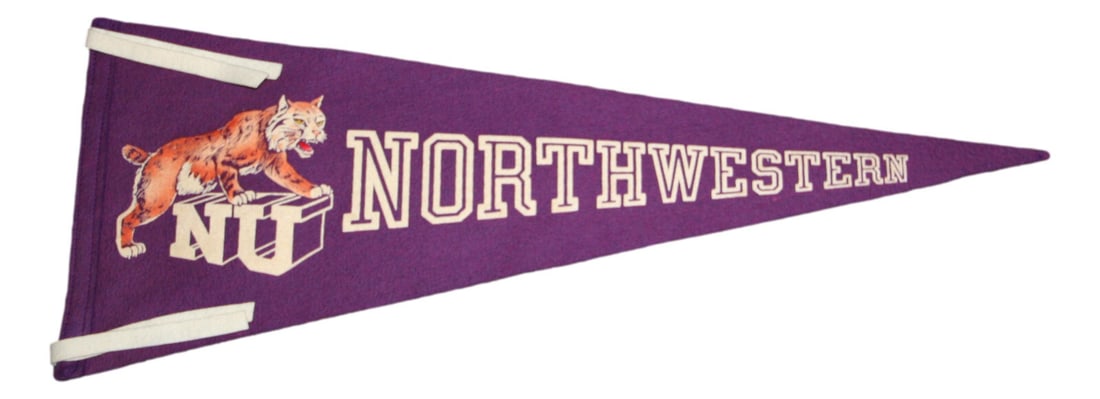 Vintage 1950's Northwestern Wildcats 29 Inch NCAA Pennant: Vintage 1950's Northwestern Wildcats 29 Inch NCAA Pennant This vintage 1950's Northwestern Wildcats pennant is a must-have for any college sports enthusiast. Measuring 29 inches, this officially licen