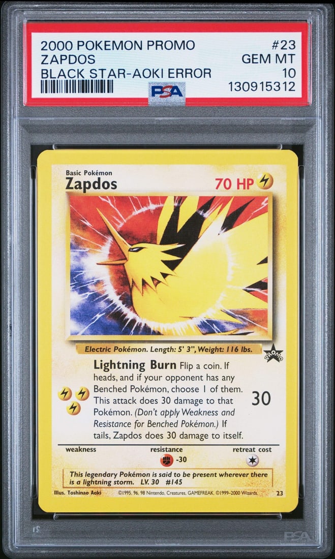 PSA 10 2000 Pokemon Zapdos Promo Black Star #23 Aoki Error Gem Mint (1 of 1)