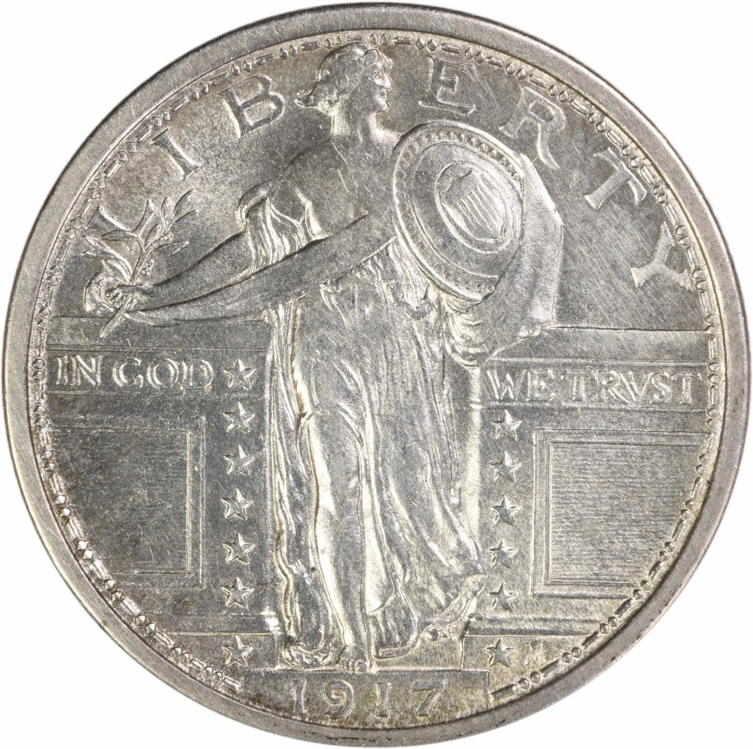 1917 Standing Liberty Quarter Philadelphia AU Condition Uncertified Silver Coin: 1917 Standing Liberty Quarter Philadelphia AU Condition Uncertified Silver Coin This 1917 Standing Liberty Silver Quarter Type 1 is a circulated coin from the United States, designed by Hermon A. Mac 