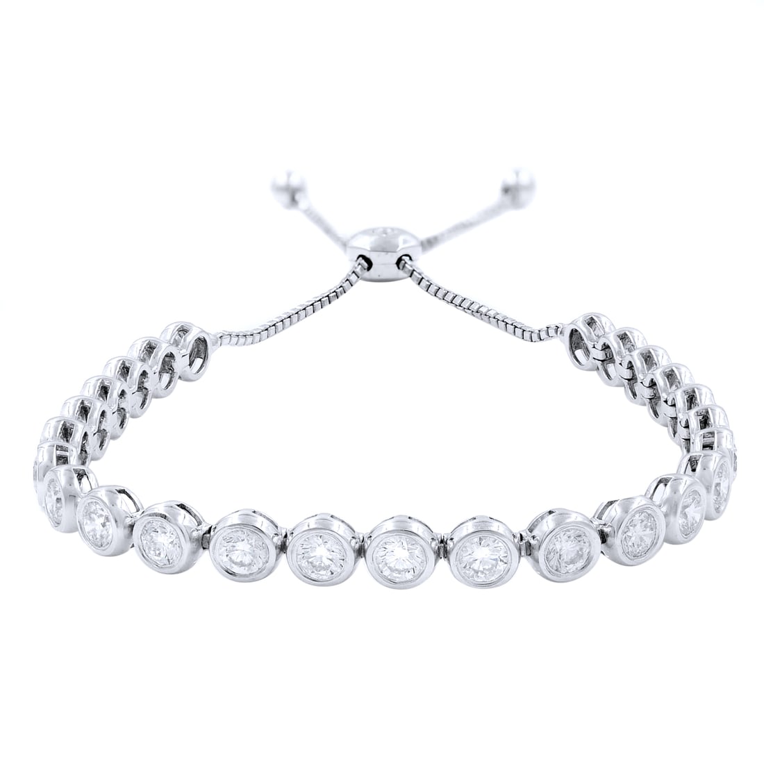 Rachel Koen 14K White Gold Diamond 3.55 cttw Slider Bracelet: Rachel Koen 14K White Gold Diamond 3.55 cttw Slider Bracelet This stunning Rachel Koen bracelet features an elegant chain design adorned with 3.55 carats of sparkling diamonds in a bezel setting. Craf