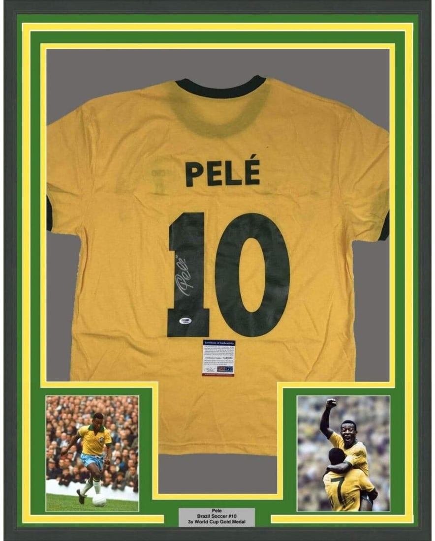 Framed Autographed Pele Brazil Jersey 33x42 PSA/DNA COA (1 of 2)