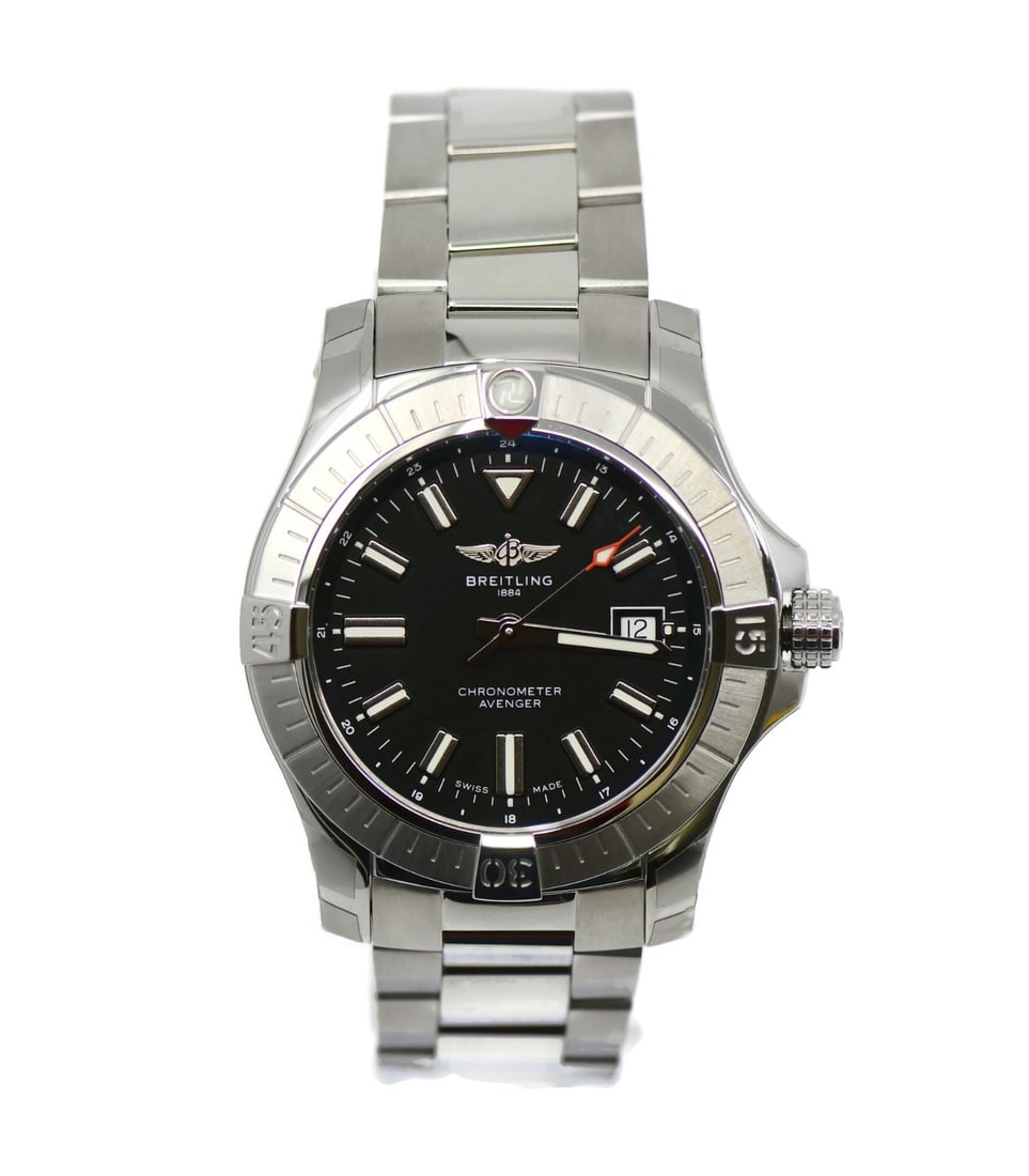 Breitling Avenger A17318 Luxury Stainless Steel Watch with Box and Papers: Breitling Avenger A17318 Luxury Stainless Steel Watch with Box and Papers The Breitling Avenger A17318 is a luxury wristwatch crafted from stainless steel, featuring a sleek silver bezel and matching 