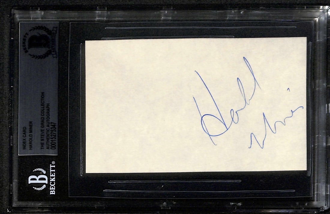 Harold Miner Signed 3x5 Index Card Miami Heat Beckett Authenticated: Harold Miner Signed 3x5 Index Card Miami Heat Beckett Authenticated This is an original autographed 3x5 index card signed by Harold Miner, the Miami Heat shooting guard, in blue ballpoint pen. The sig