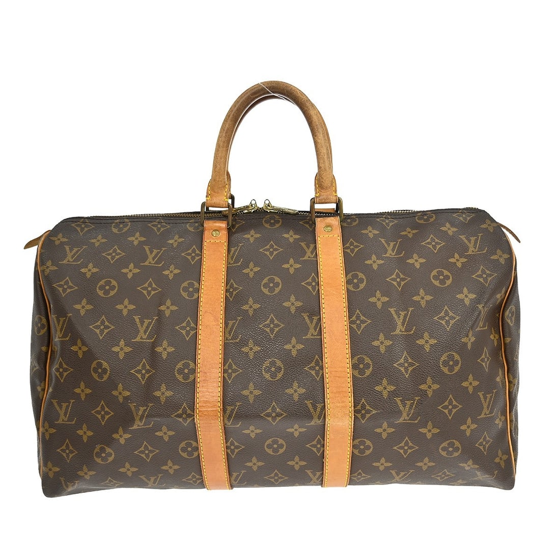 Louis Vuitton Monogram Canvas Keepall Travel Bag 45cm: Louis Vuitton Monogram Canvas Keepall Travel Bag 45cm This Louis Vuitton Keepall Bag features the classic monogram canvas design in brown, suitable for unisex use. The bag shows signs of use, includin