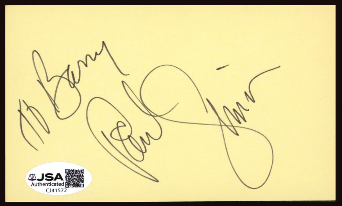 Paul Simon Signed 3x5 Index Card Inscribed To Barry JSA COA: Paul Simon Signed 3x5 Index Card Inscribed To Barry JSA COA This 3x5 index card features the inscription "To Barry" and has been personally signed by Paul Simon. The autograph has been authenticated b