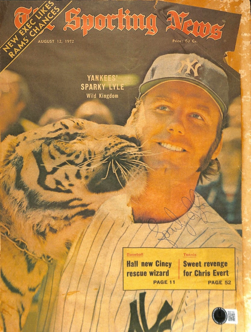 Sparky Lyle Signed 1972 The Sporting News Cover Beckett Certified: Sparky Lyle Signed 1972 The Sporting News Cover Beckett Certified This original cover of The Sporting News magazine, dated August 12, 1972, features the autograph of former MLB star Sparky Lyle, signe