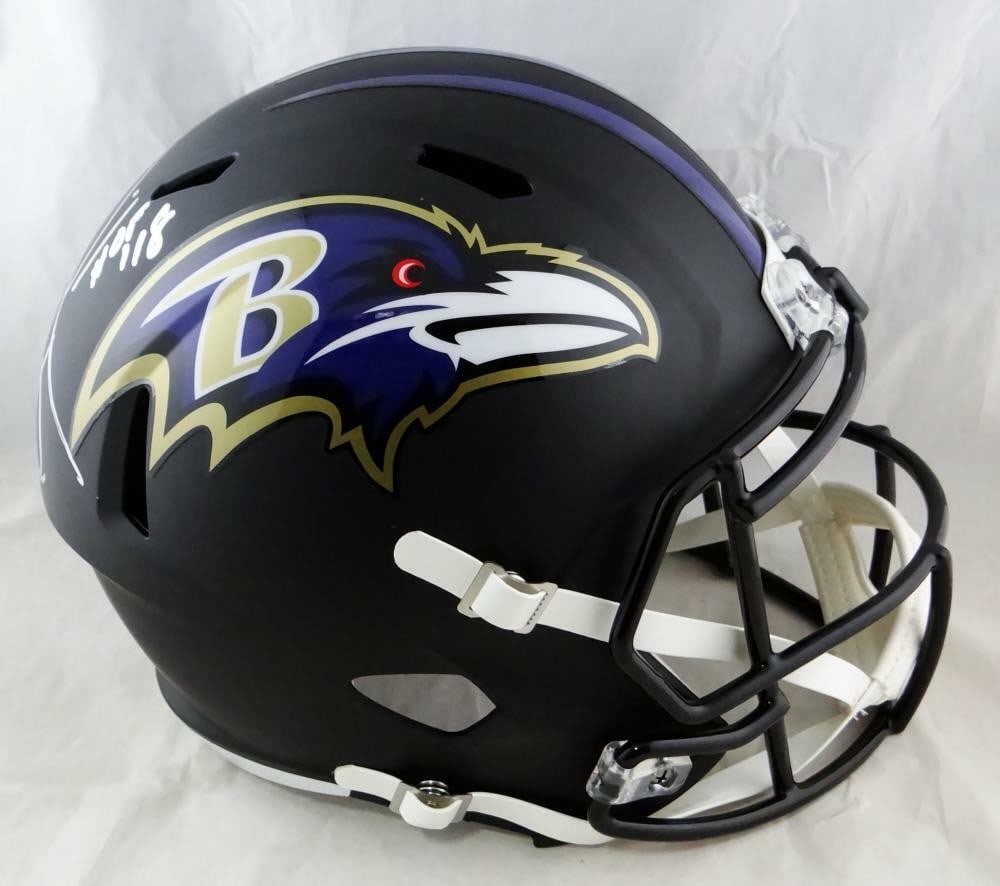 Ray Lewis Signed Baltimore Ravens Full Size Flat Black Helmet Beckett Authenticated (1 of 6)
