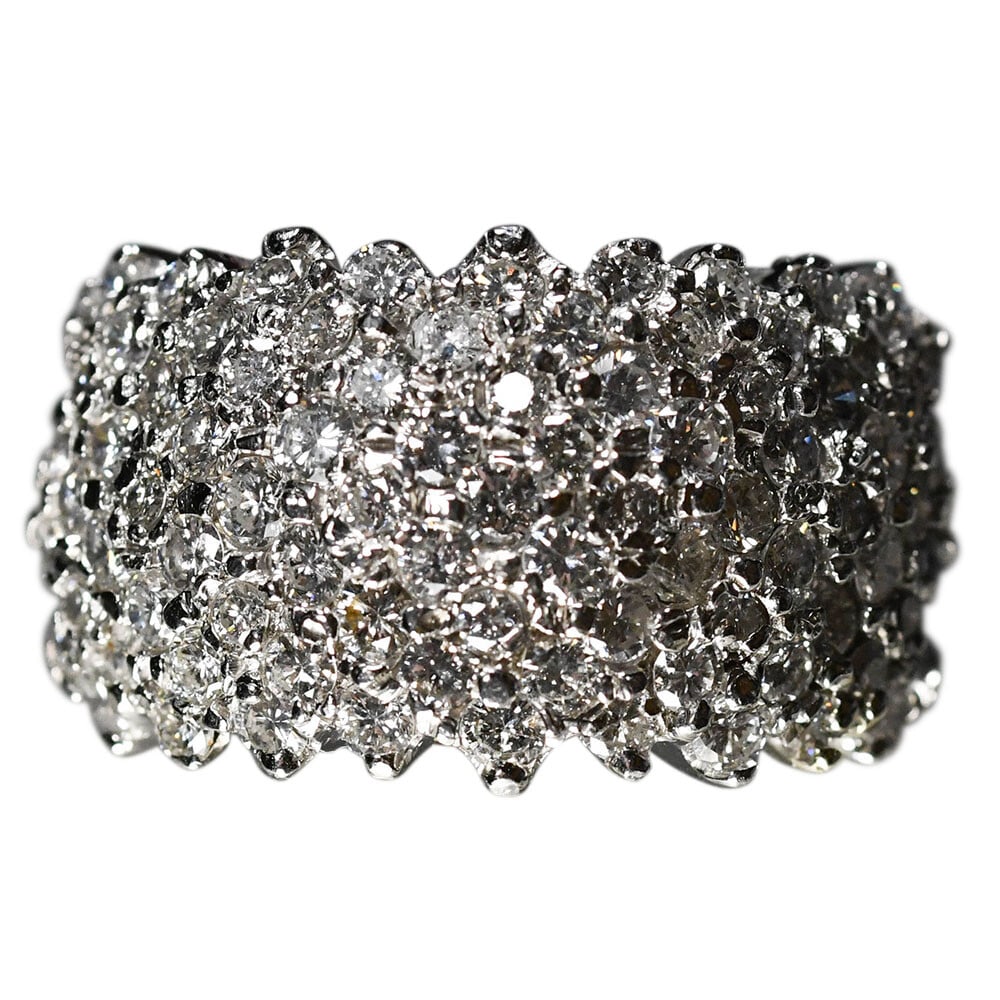 Platinum Pave Diamond Cocktail Ring 2.50 ctw SI H Size 6.25: Platinum Pave Diamond Cocktail Ring 2.50 ctw SI H Size 6.25 This vintage diamond cocktail ring features an elegant platinum setting with pave-set diamonds totaling approximately 2.50 carats. The diamo